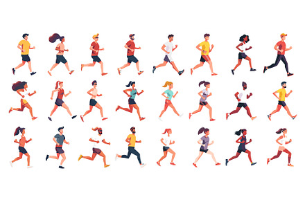 Marathon runners cartoon vector set, a Sport Illustration by Onyx