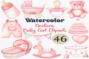Watercolor Newborn Baby Girl Clipart