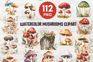 Watercolor Mushrooms Clipart Bundles