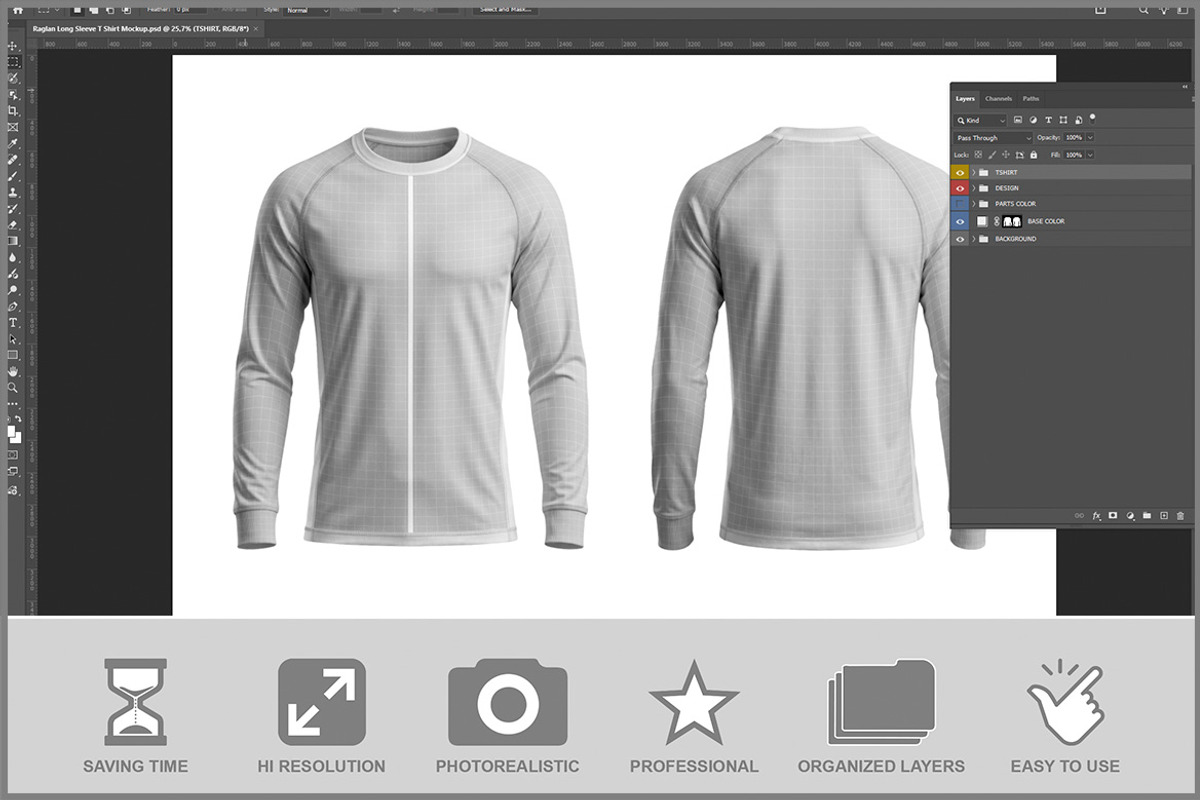 Raglan Long Sleeve T-shirt PSD, a Shirt Mockup by Bruno's Shop (Photo 2 of 3)