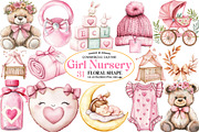 Pink Baby Girl Nursery Clipart, an Illustration by Watercolor design (Thumbnail 1 of 4)