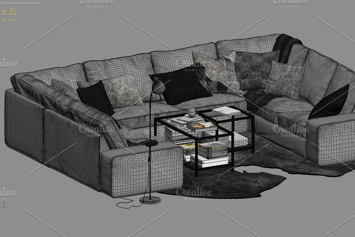 U-shaped sofa 3d model, a Furniture 3D Model by 3dmitruk (Photo 11 of 11)