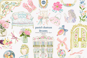 Pastel chateau watercolor clipart, a Decorative Illustration by Patishop Art