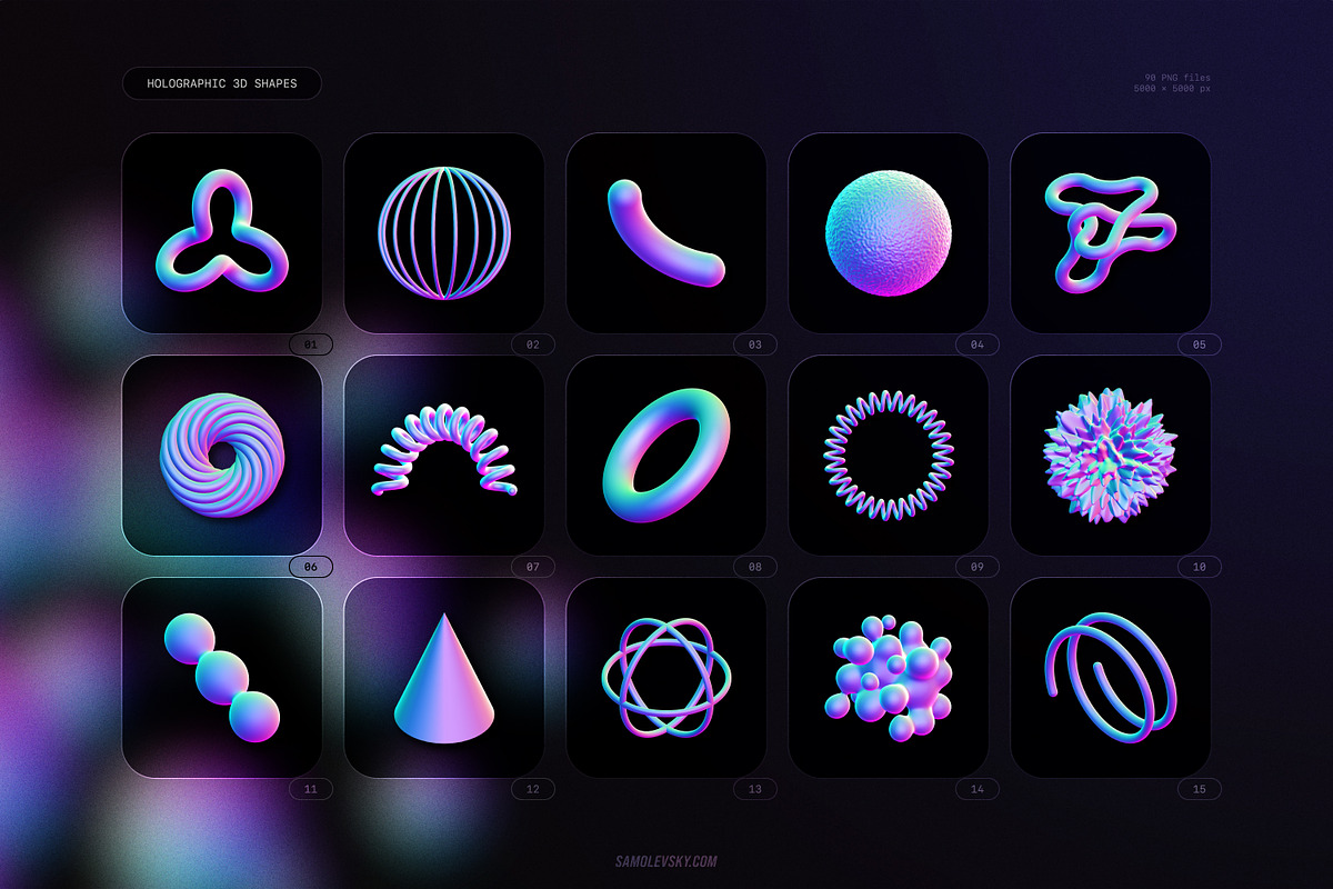 Holographic 3D shapes collection, an Object Graphic by Samolevsky (Photo 2 of 13)