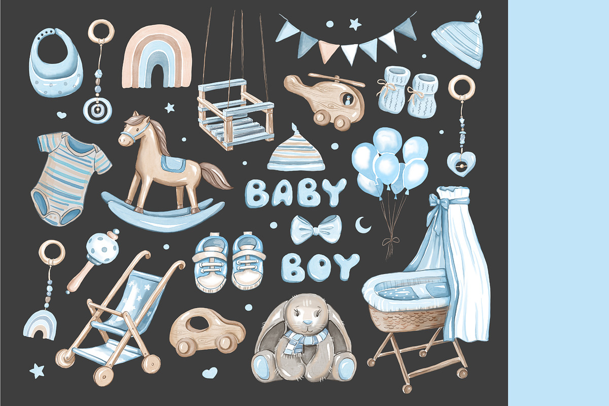 Nursery clipart, baby boy items PNG, an Object Illustration by Alena Kurian (Photo 3 of 3)
