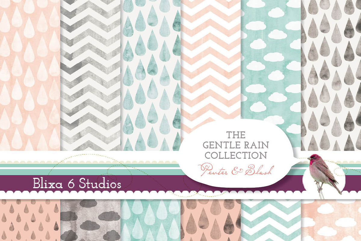 Gentle Rain Watercolor Digital Paper