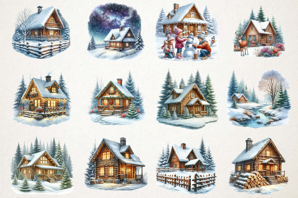 Snowy Cabin & Winter Landscape Png, an Illustration by RobertsArt (Photo 2 of 4)