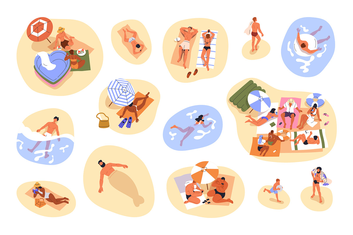 People relaxing on summer beach set, a Person Illustration by Good Studio (Photo 2 of 4)