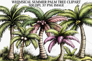 Whimsical Summer Palm Tree Clipart, an Illustration by Canvas Craft