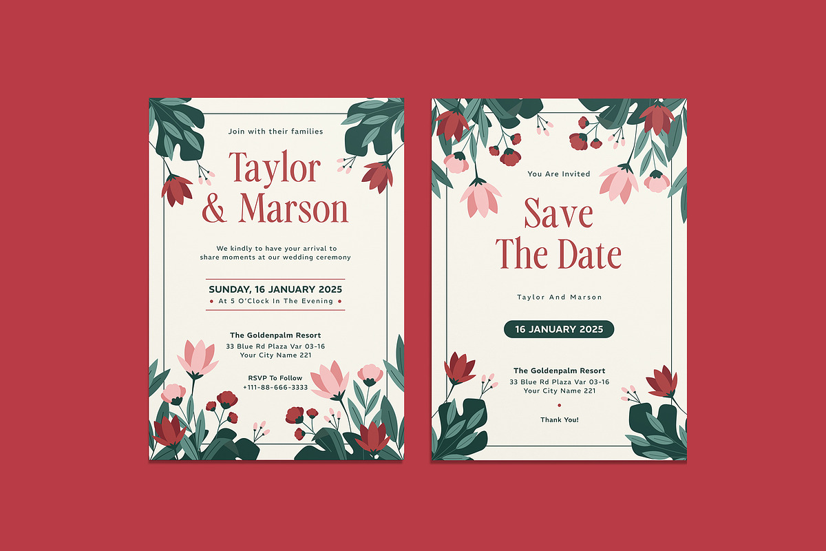 Pumble Floral Wedding Invitation, an Invitation Template by iDoodle Studio (Photo 1 of 4)