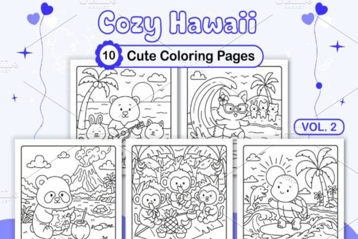Cozy Hawaii Cute Coloring Pages V 2, an Illustration by Ink Gallery (Photo 1 of 4)