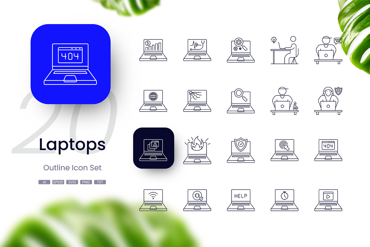 Laptops Icon Set, an Outline Icon by cidcud_graphic (Photo 1 of 2)