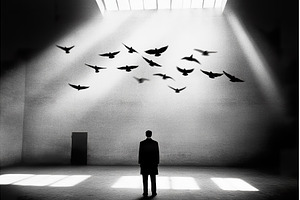 Solitary Man in Dark Suit Watches, an Architecture Photo by Lermont51