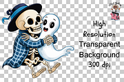 10 Cute Skeleton Hugging Ghost PNG, an Illustration by Clipart Bloom (Thumbnail 8 of 11)