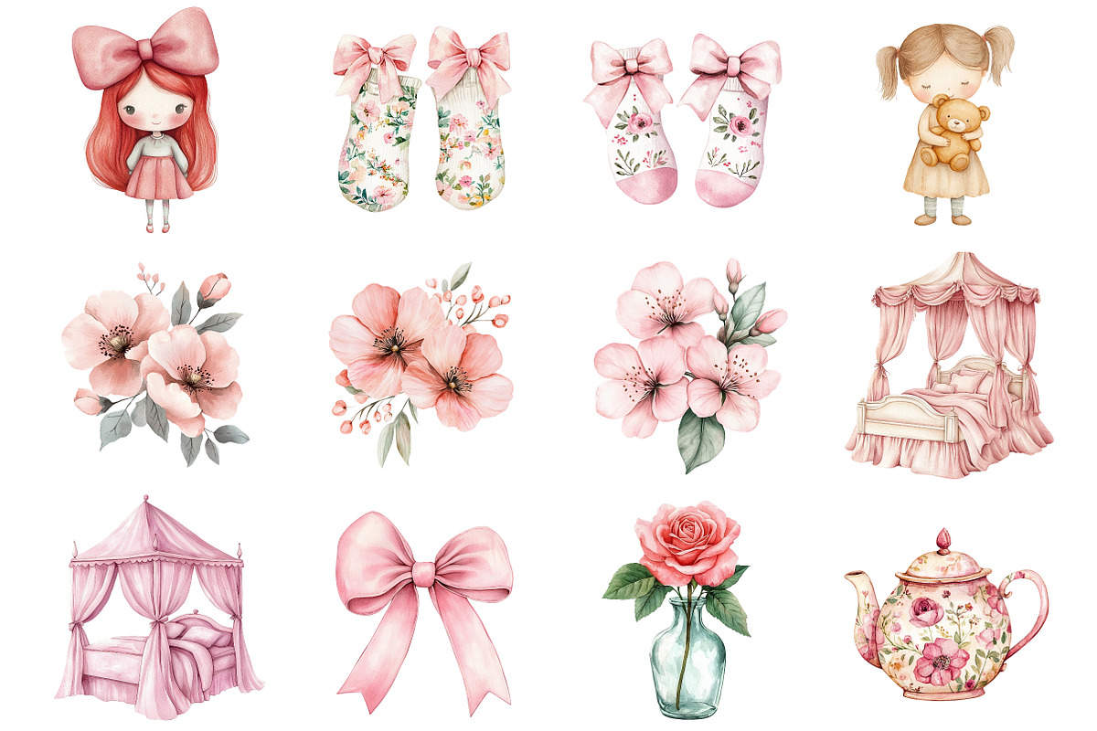 Watercolor Little Coquette Clipart, a Seasonal Illustration by CitraGraphics (Photo 3 of 7)