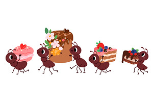 Funny cartoon ants carry sweet, an Animal Illustration by Vectorbuum