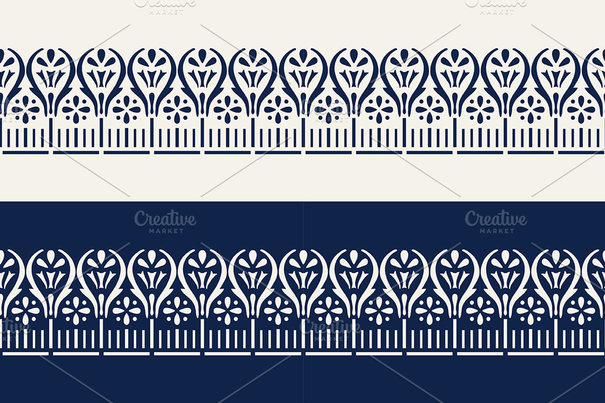 Blue Indian Block Print: Border, a Pattern Graphic by StabuLaRasa illustration (Photo 11 of 16)