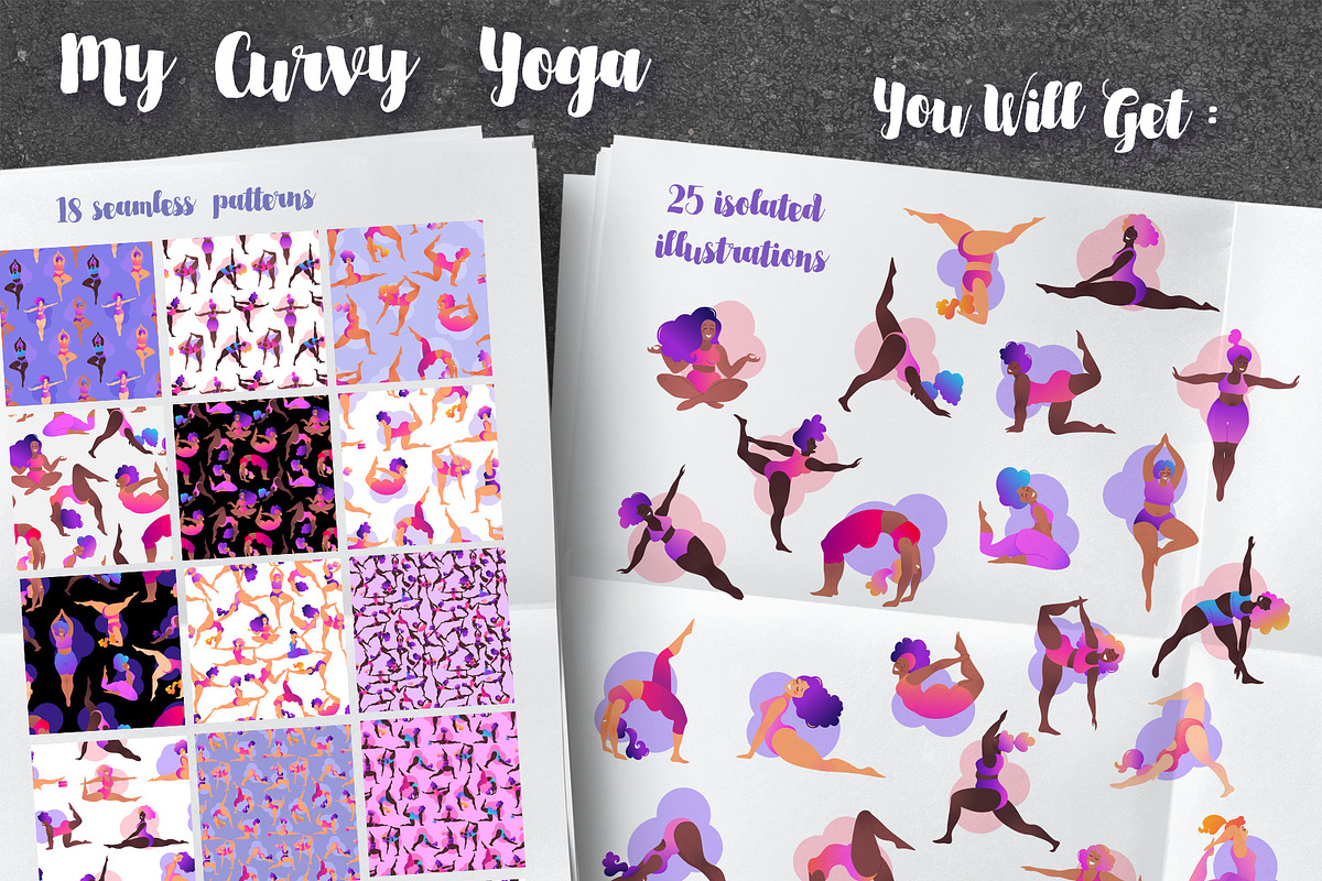 My Curvy Yoga. Vector Set of 43., a Healthcare Illustration by Varvara Gorbash (Photo 8 of 8)