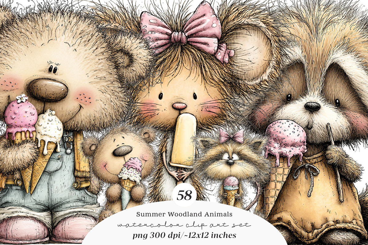 Whimsical summer woodland animals, an Illustration by SinaCreation (Photo 1 of 11)