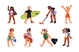Happy kids in swimsuits, summer set, a Person Illustration by PaperTrident
