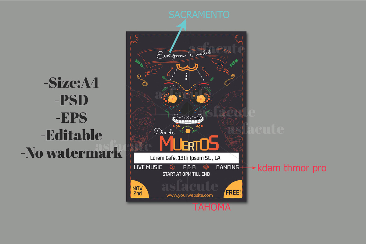 Dia de los Muertos party invitation, a Flyer Template by Asfacute (Photo 1 of 2)