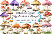 Watercolor Mushroom Clipart, an Illustration by designcity5 (Thumbnail 1 of 5)