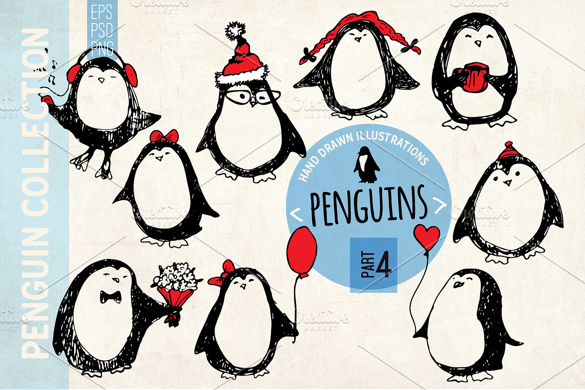Penguins. Engraving style Love story, an Animal Illustration by Alena Kaz (Photo 1 of 4)