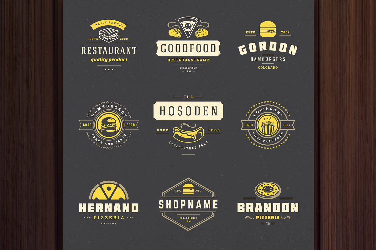 36 Fast Food Logos and Badges, a Branding & Logo Template by Vasya Kobelev (Photo 7 of 18)