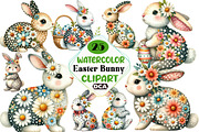 Retro Floral Easter Bunny Clipart, an Illustration by DreamCafeArt (Thumbnail 1 of 4)