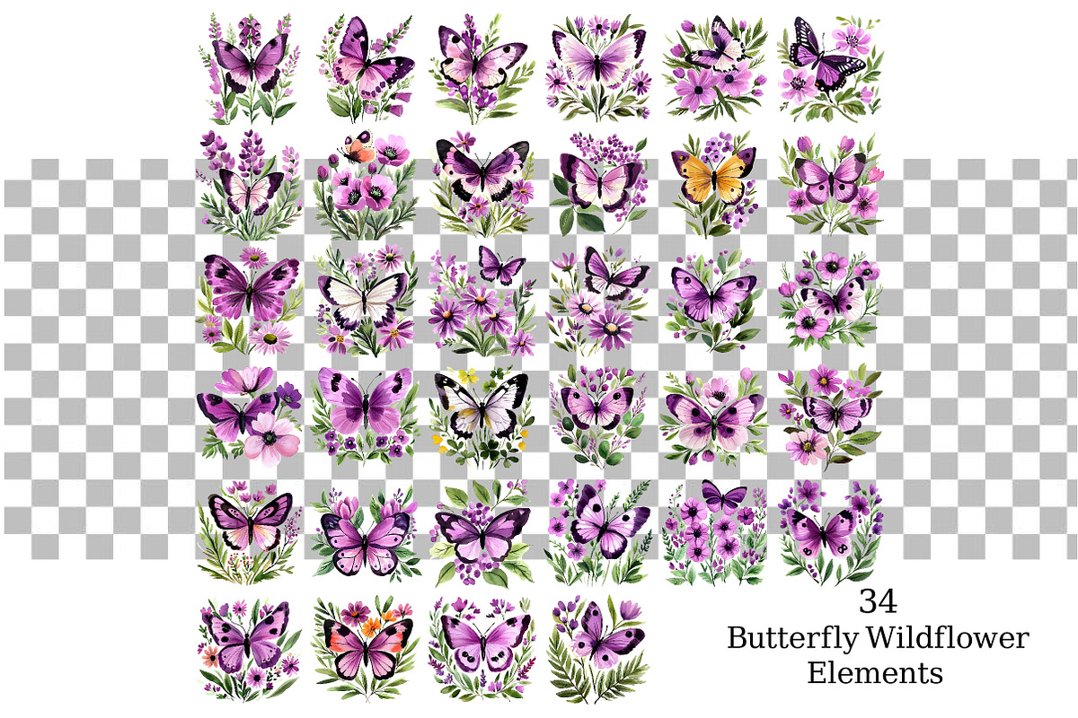 Watercolor Butterfly Wildflower Clip, a Seasonal Illustration by Daily.Designs (Photo 3 of 5)