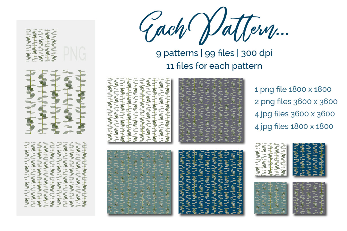 Eucalyptus Seamless Patterns, a Pattern Graphic by Turning Moss (Photo 3 of 14)