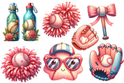 Watercolor Retro Girly Baseball Clip, an Illustration by Designworld (Thumbnail 3 of 7)