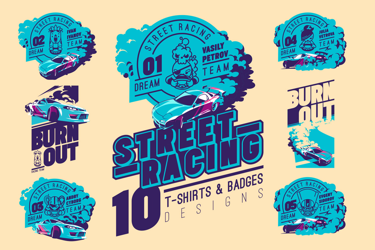-50% Street Racing T-Shirts Badges, an Illustration by Alexander Baidin (Photo 1 of 6)