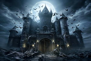 Gloomy Gothic Castle At Halloween Ni