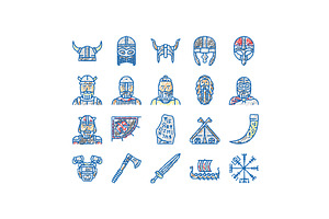 viking medieval norse helmet icons, an Object Illustration by pikepicture