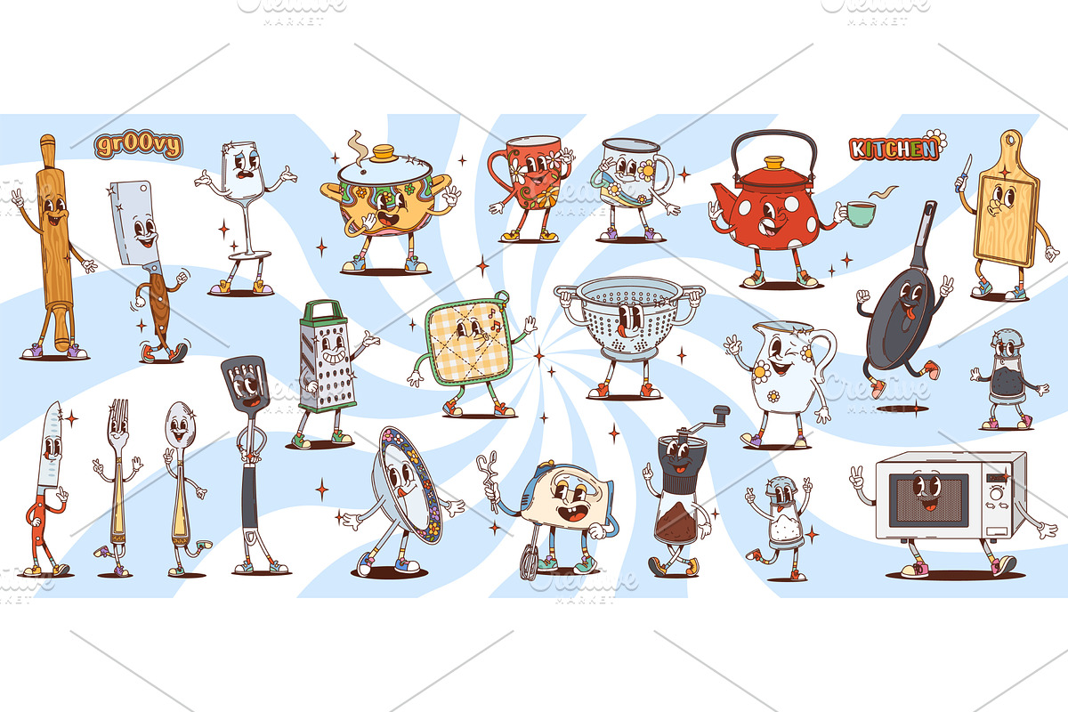 Retro groovy kitchenware, an Object Illustration by Buch&Bee
