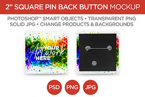 2" Square Button Pin Back Mockup