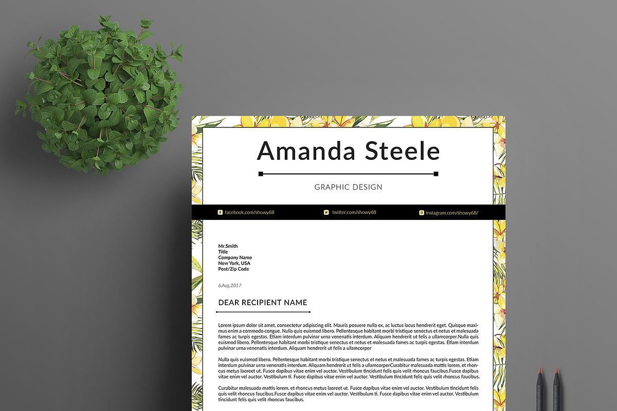 Yellow Floral Resume Template / N, a Resume Template by Showy68 Template (Photo 4 of 5)