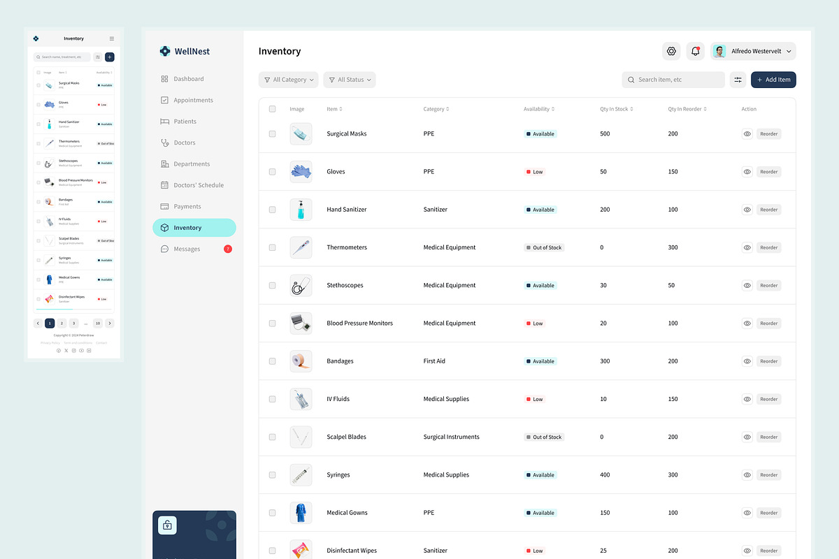 Hospital Management Dashboard, an UI Kit Template by peterdraw (Photo 5 of 7)