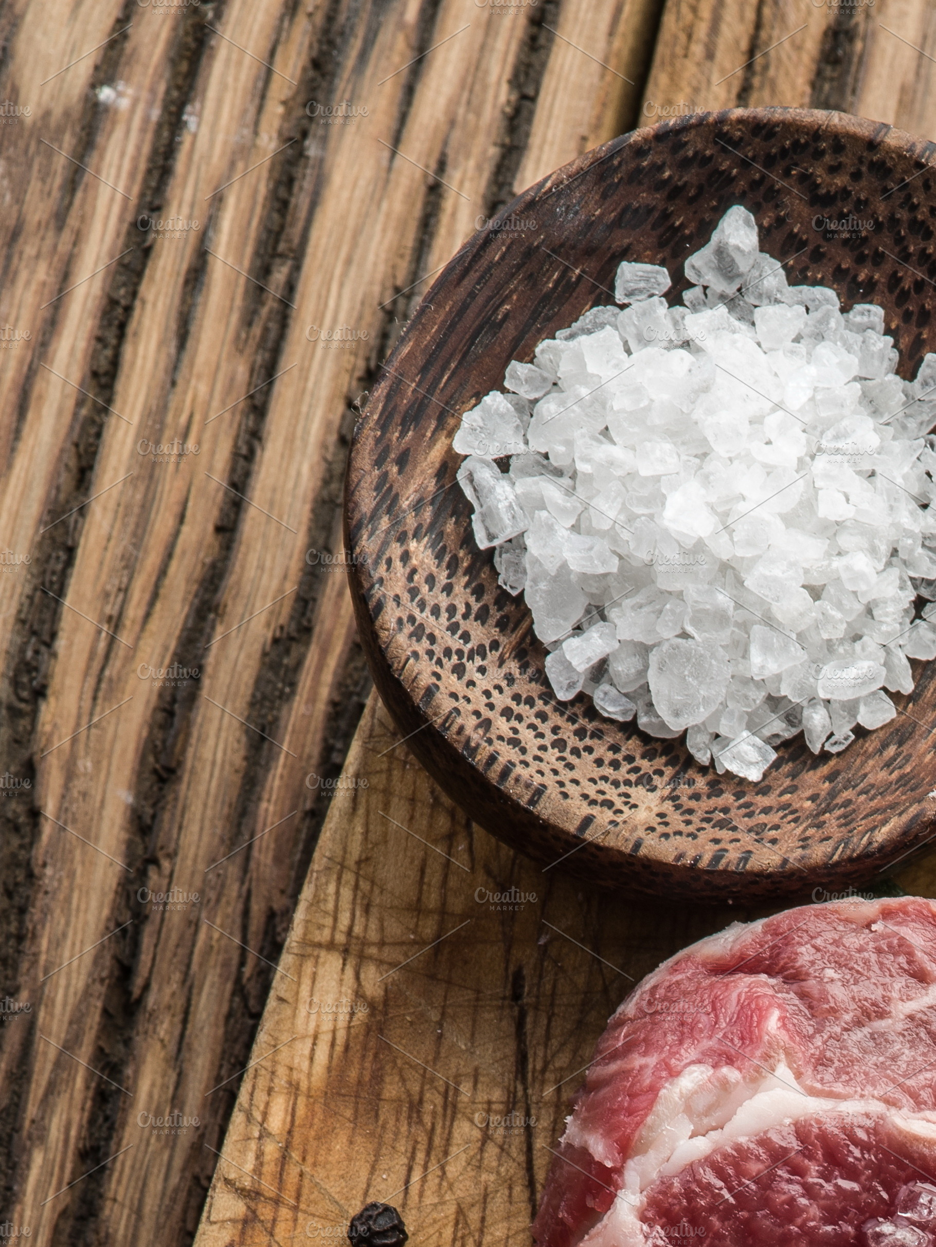 Raw lamb chops with garlic and herbs., a Food & Drink Photo by Volff