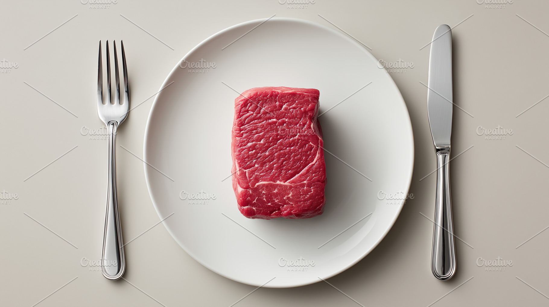 Raw piece of beef steak on a plate, a Food & Drink Photo by MistyDay