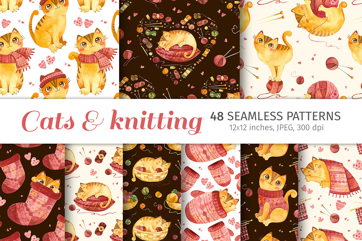 Cute cats, Knitwear seamless pattern, a Pattern Graphic by Valin Malin (Photo 1 of 14)