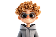 3D Cartoon Boy Curly Hair Sunglasses, a Person Photo by Hamza067 (Thumbnail 3 of 4)
