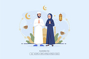 Eid Al-Fitr Greeting with Muslim, a Seasonal Illustration by Partikusi Design (Thumbnail 2 of 3)