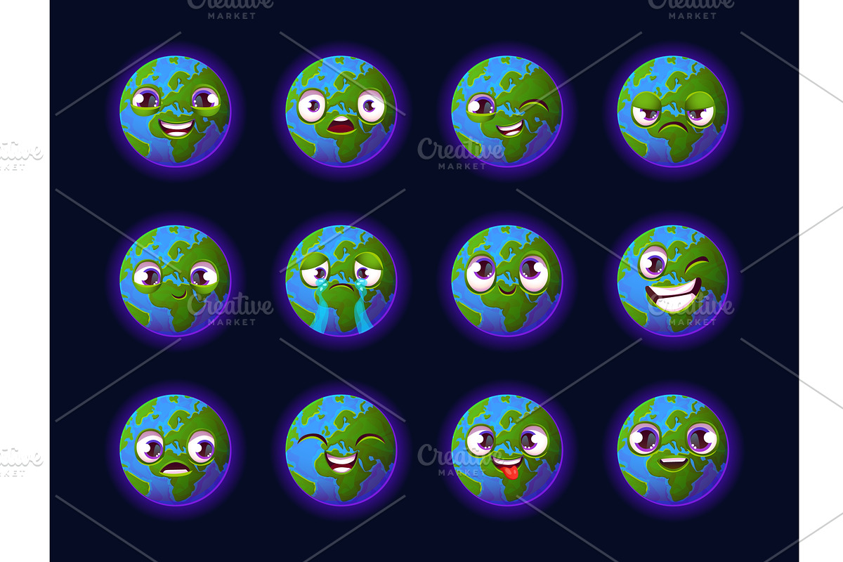 Earth planet emoji. Cartoon planets, an Object Illustration by Stock-Smart-Start