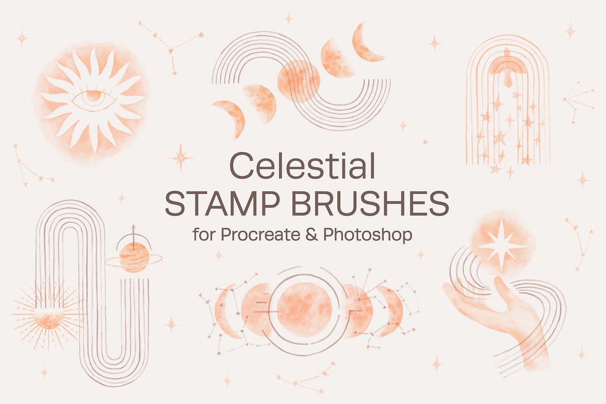 Watercolor Celestial Stamp Brushes, a Brush Add-On by NinaFedorova (Photo 1 of 7)