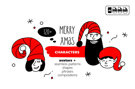 MERRY XMAS characters faces set