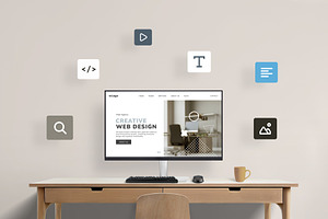 Floating Icons Desk Mockup