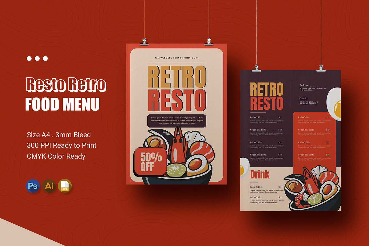 Resto Retro Menu, a Print Template by Esensifiksi.studio (Photo 1 of 2)