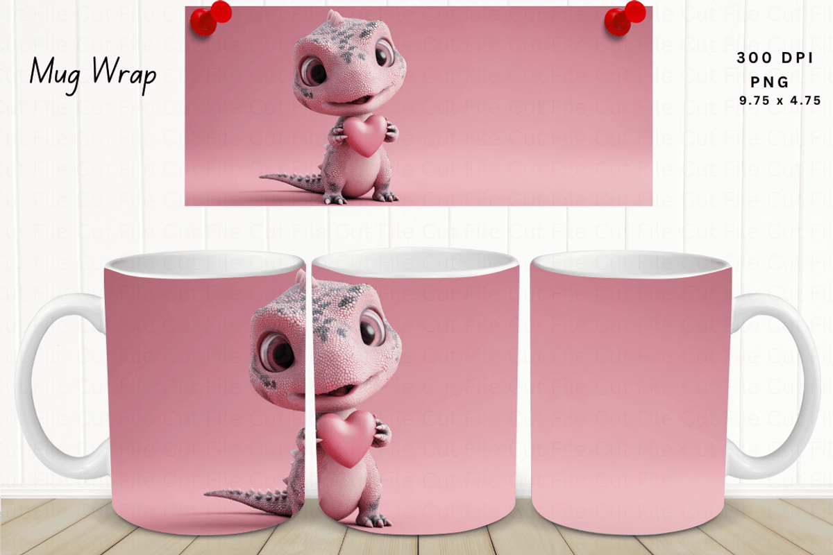 Valentine T-rex 3D Mug Wrap Both Sid, a Graphic by Cut File